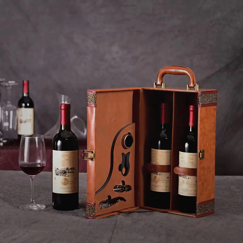 Caja Para Vino Portabotella Maleta De Cuero + Accesorios