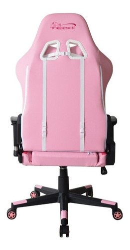 Silla de escritorio Njoytech Stratos gamer ergonómica negra y rosa con tapizado de cuero sintético