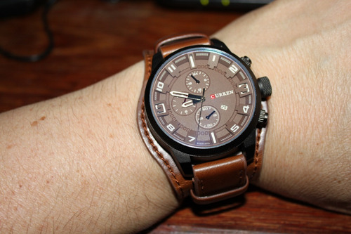 Relogio Curren 8225 Couro Bracelete E Fundo Marrom