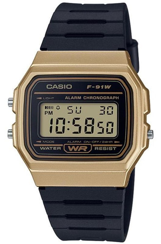 Relógio Casio Unissex Preto Dourado F-91wm-9adf Original