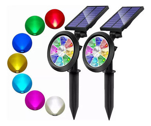 2 bombillas LED de 4 W, panel solar, jardín, color, color RGB y color multicolor