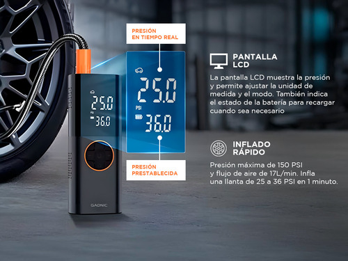 Compresor De Aire Portátil Gadnic Mini Neumáticos Autos
