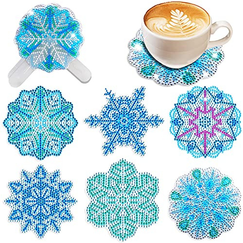 Snowflake 5d Diamond Painting Coasters Kits Christmas D...