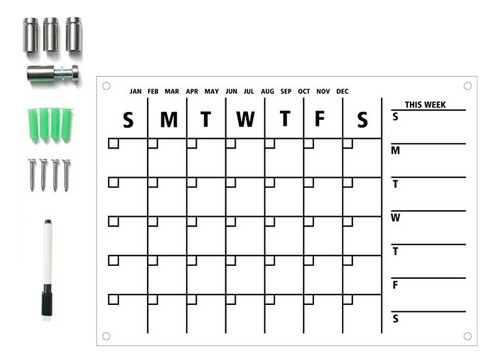 Calendario Mensual, Pizarra Blanca Reutilizable, Estudio Acr