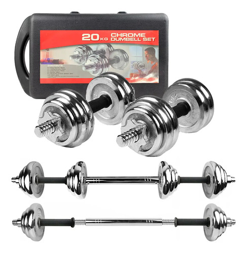 Kit De Mancuernas Y Barra Pesas Ajustables Discos 20kg Gym Orfeld YL2SSS