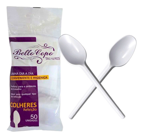 Colher Branca Refeição Descartável Resistente Delivery  - 50