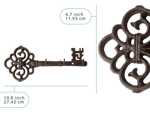 Soporte Para Llaves De Pared Hierro Fundido 3 Ganchos Rústic