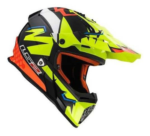 Imagen 5 de 10 de Cascos Motocross Mx Ls2 437 Fast Volt Negro Naranja Amaril