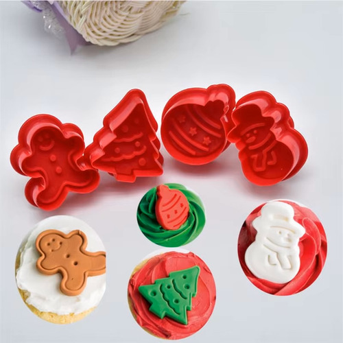 Set Sello Cortadores Galletas Esfera Pino Mono de Jengibre y Muñeco de Nieve Navideños