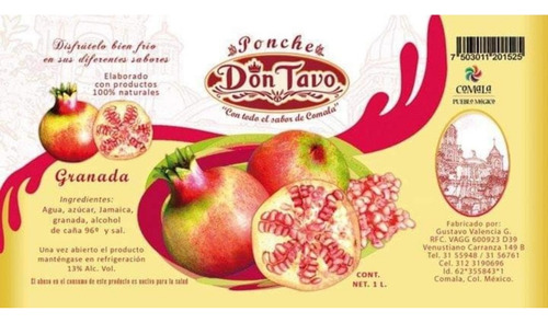 Ponche De Comala Don Tavo Sabor Frutas Tropicales 1 Lt
