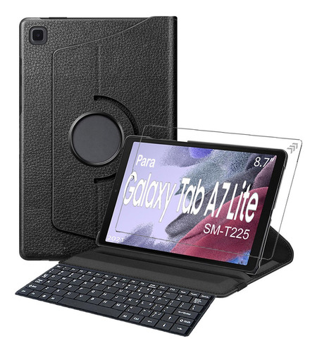 Capa Giratoria P/ Tablet Galaxy Taba7 Lite +pelicula+teclado Cor Preto