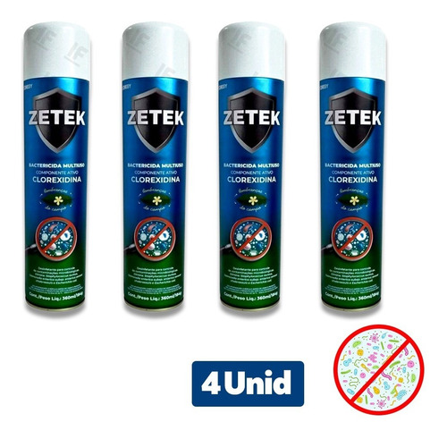 4 Unid. Bactericida Aerosol/spray 360ml De Clorexidina