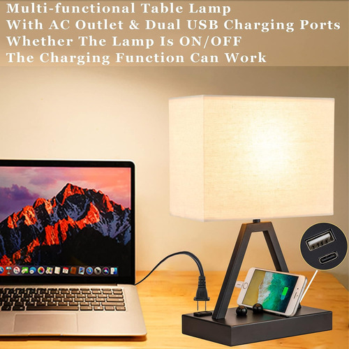 Lámpara De Mesa De Control Táctil De Briever Usb C, Lámpara
