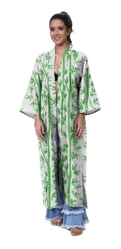 Kimono Haori Longo Floral Bambu Sakura Ano Chines Japão Flor