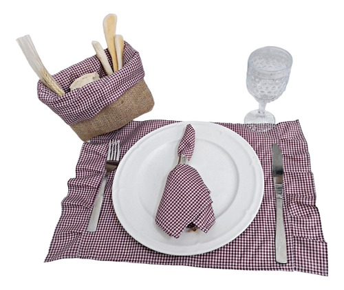 Set X 6 Individuales Cuadrille Con Servilleta Picnic Navidad