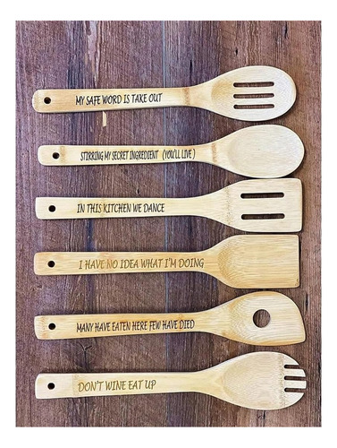 Conjunto De Colheres De Madeira Engraçadas, 6 Colheres De Co