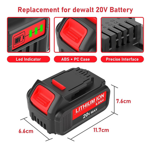 2-paquete 6.0ah 20v Dcb206 Batería De Reemplazo Compatible C