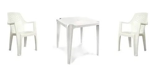  Juego De Patio Reforzado 150kg Mesa Cuadro + 2 Silla Blanca