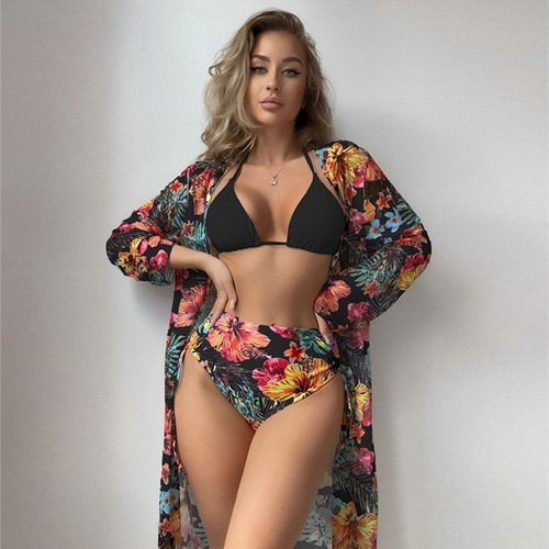 2023 Mujer Verano Kimono Beach Cover-up Set + Bikini