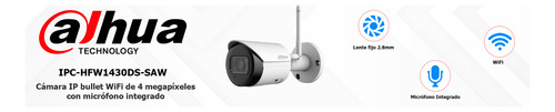 Dahua Ipc-hfw1430ds-saw Camara Ip Bullet Wifi 4mp Audio Ir30
