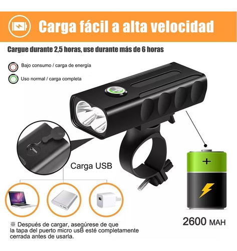 Imagen 4 de 7 de Lampara Luz Recargable Para Bicicleta