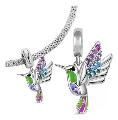 Charm Dije Plata 925 Pajaro Colibri Multicolor / Todojoyas