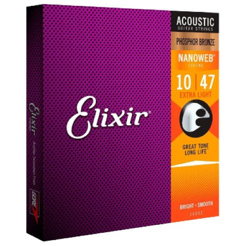 Cuerdas Para Guitarra Acústica Elixir 10/47 Nanoweb 16002