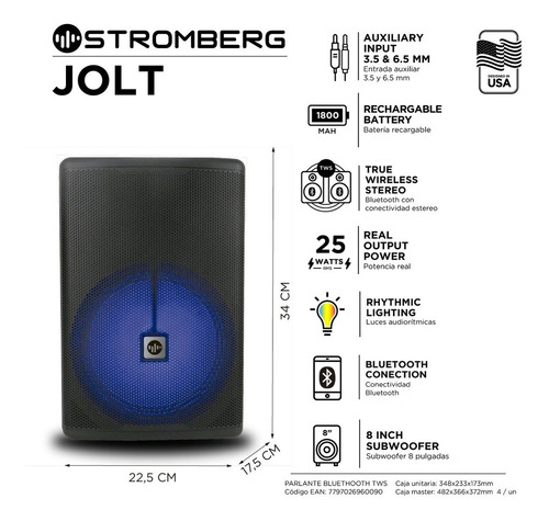 Imagen 4 de 9 de Parlante Stromberg Bluetooth Jolt Portatil