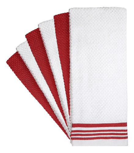 Paños Para Cocina Diseño Rayas Rojo 71x40 Cm Absorbente 6 Pz