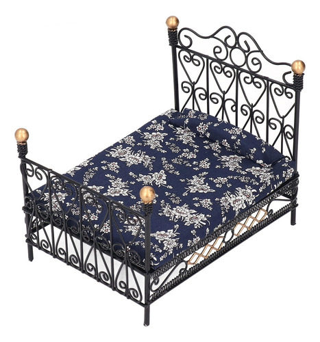 Para Minicasa De Muñecas Con Cama Doble En Miniatura,
