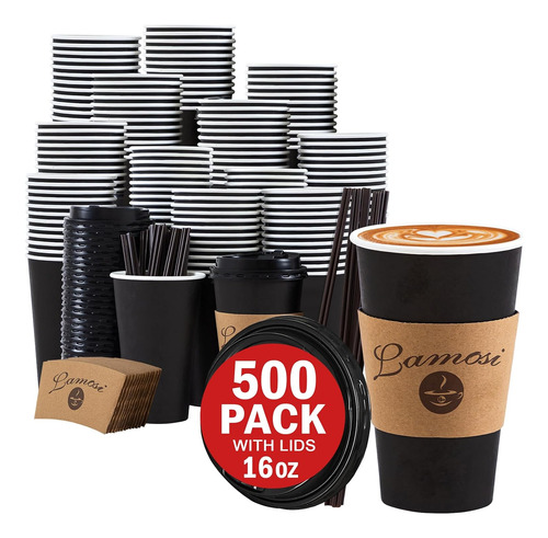 Paquete De 500 Tazas De Café Lamosi De 16 Oz, Tazas Para Lle