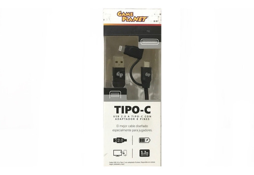 Cable Tipo - C Usb 2.0 Con Adoptador 8 Pines 1.2 M