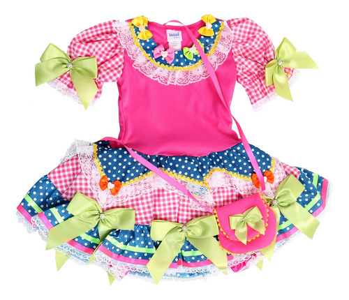 Vestido Caipira Infantil Rosa Luxo