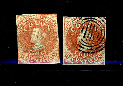 Sellos Postales De Chile. Primera Emisión, N° 3, Año 1854.