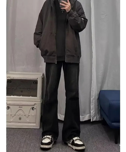 Jeans Negros De Corte Recto Para Hombre, Moda Juvenil