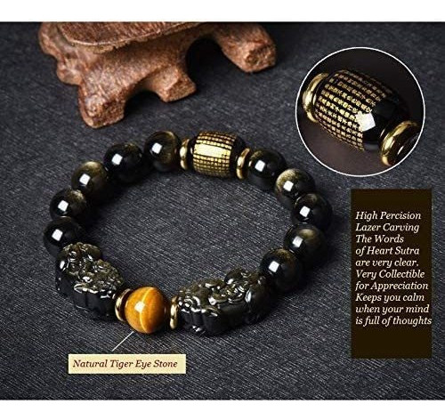 Pulsera Obsidiana Dorada Para Riqueza Feng Shui Pixiu Piyao