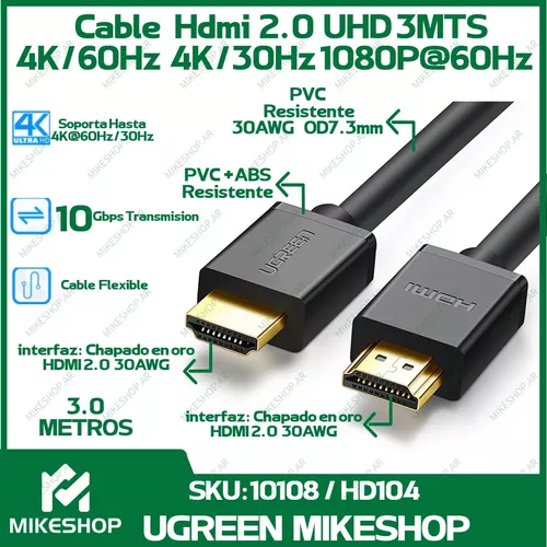 Cable Hdmi De 3 Metros Video Full HD 1080P, Compatible con Dispositivos  como Xbox, Playstation, Pc, Proyectores : : Electrónicos