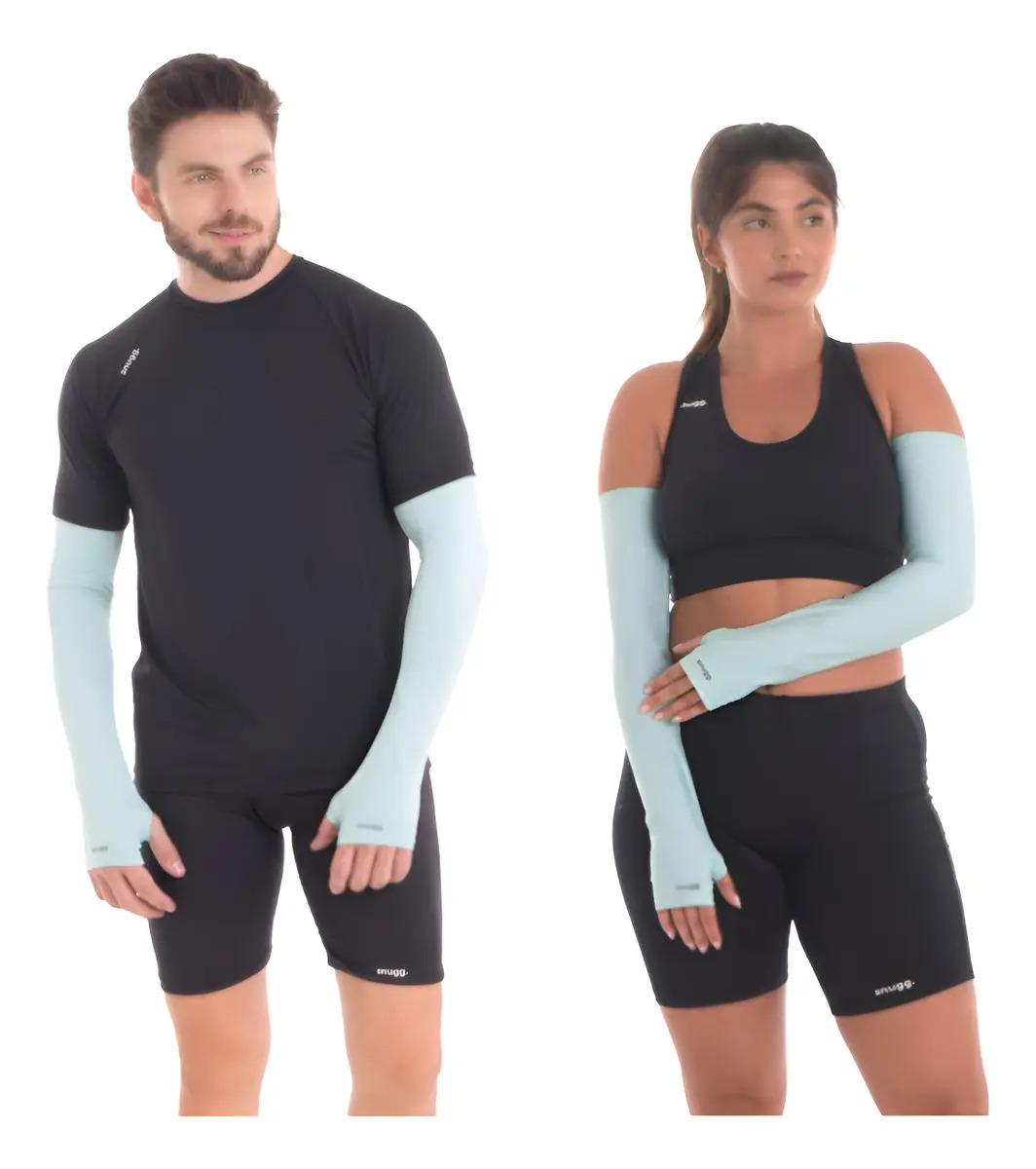 Par Manguito Proteção Solar Uv50 Com Dedo Manga Ciclismo Cor Verde-claro Tamanho G