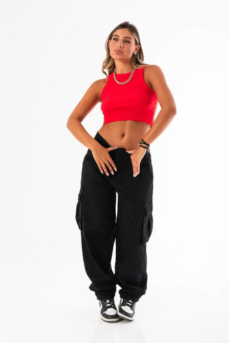 Pantalon Cargo Mujer Baggy Negro Solmaint Her