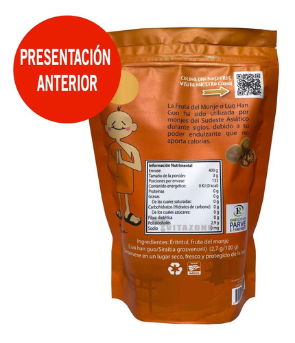 Imagen 7 de 7 de Fruta Del Monje Sustituto De Azúcar 400 Gr 2 Sobres
