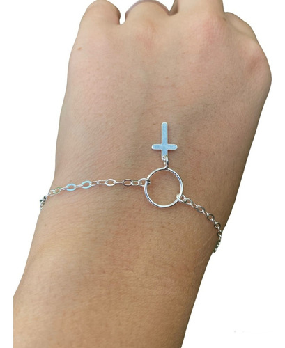 Pulseira Feminina Com Pingente Cruz Prata 925 Maciça 2mm19cm