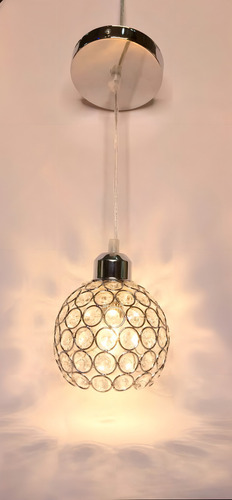 Luminária Pendente Bola Esfera Cristal E27 Altura Regulável Estrutura Prata