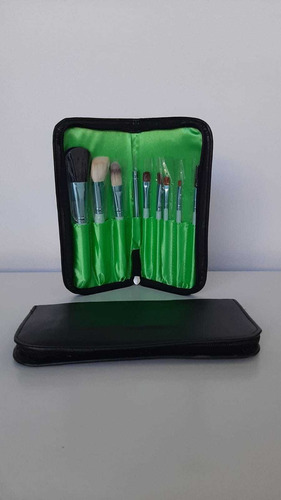 Set 9 Brochas Maquillaje Con Estuche Color black-green