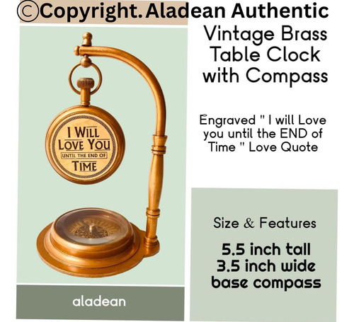 Reloj De Mesa De Latón Aladean Con Brújula | Reloj De Escrit
