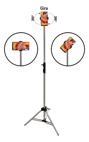 Tripé Com Suporte De Celular Universal Telescópico 1,80m Pro