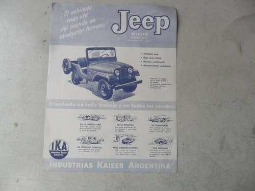Folleto Publicitario Jeep Willys Ja1b Antiguo No Es Manual