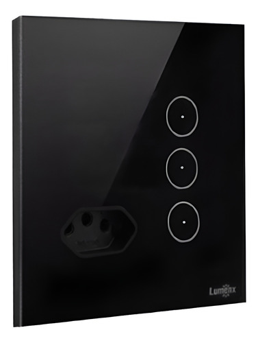 Interruptor Touch 3 Pads 1 Com Tomada Wi-fi 4x4 Lumenx Cor Preto 127/220v