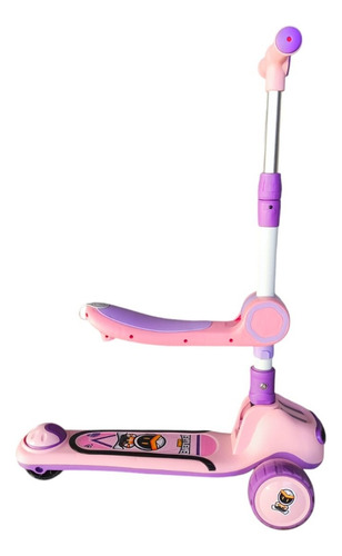 Scooter Plegable Infantil 2 En 1 Luces Led Rosado Rosa Btk