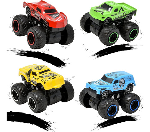 Pack 4 Autos Monster Con Lanzador Divertidos Set Autos Locos