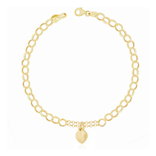 Pulseira Portuguesa Em Ouro 18k Com Pingente Coração